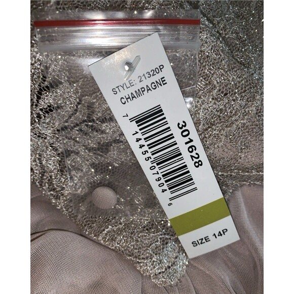 Nightway Champagne Lace Formal Empire Elegant Prom Wedding Dress Gown Size 14P - Picture 10 of 14